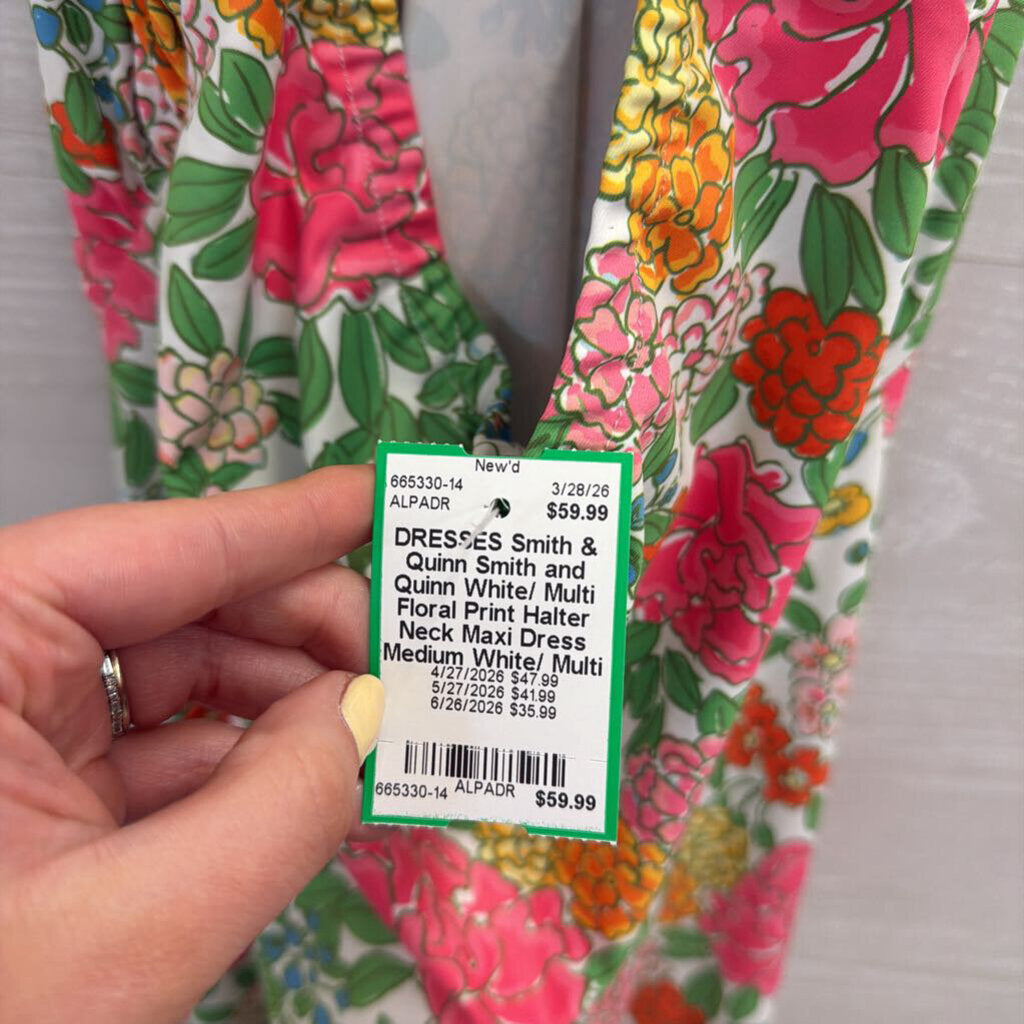 Smith and Quinn White/ Multi Floral Print Halter Neck Maxi Dress Medium