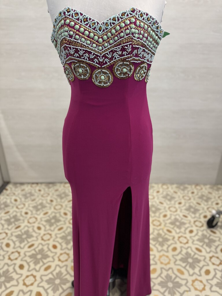 Rachel Allan Purple/ Blue Beaded Top Strapless Long Formal Dress 2