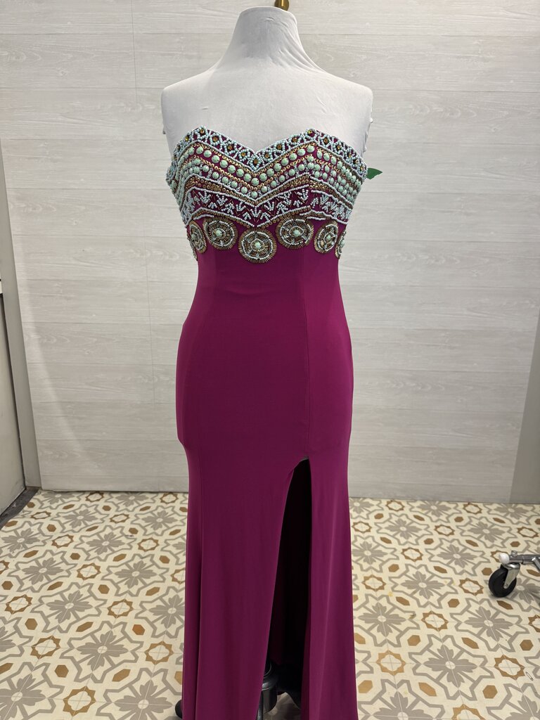 Rachel Allan Purple/ Blue Beaded Top Strapless Long Formal Dress 2