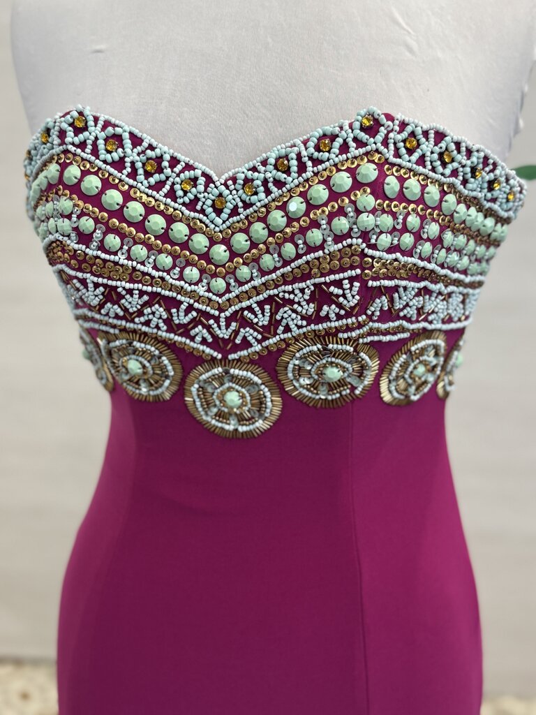 Rachel Allan Purple/ Blue Beaded Top Strapless Long Formal Dress 2