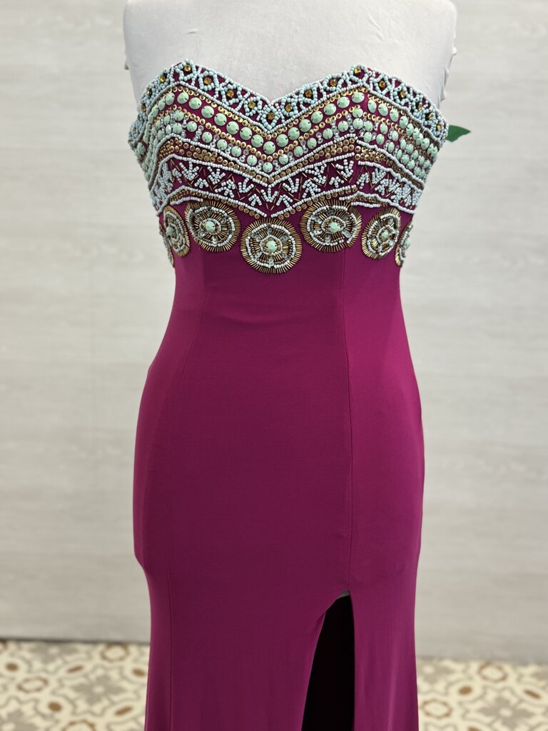 Rachel Allan Purple/ Blue Beaded Top Strapless Long Formal Dress 2
