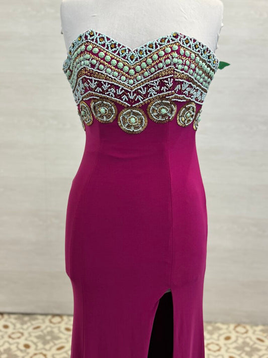 Rachel Allan Purple/ Blue Beaded Top Strapless Long Formal Dress 2