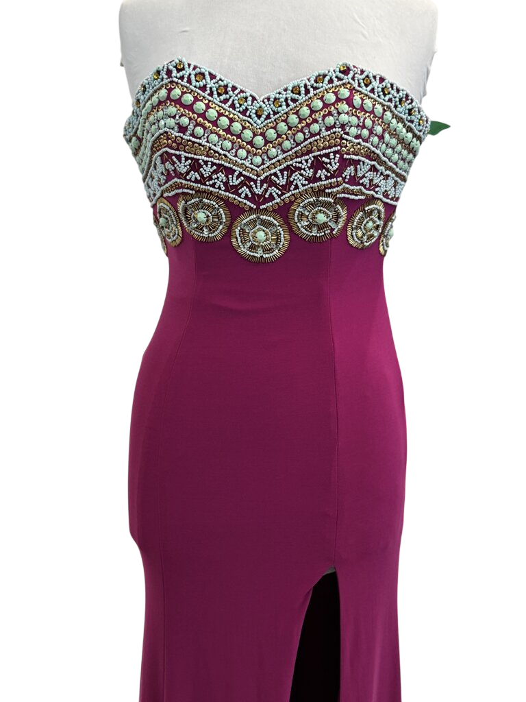 Rachel Allan Purple/ Blue Beaded Top Strapless Long Formal Dress 2