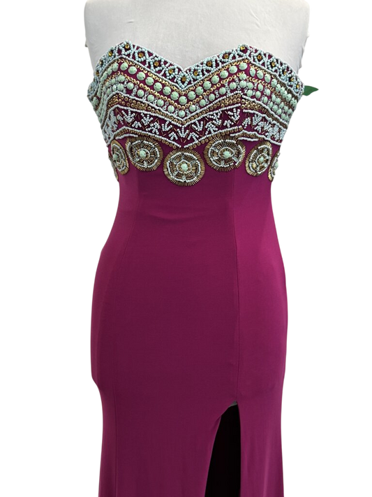 Rachel Allan Purple/ Blue Beaded Top Strapless Long Formal Dress 2
