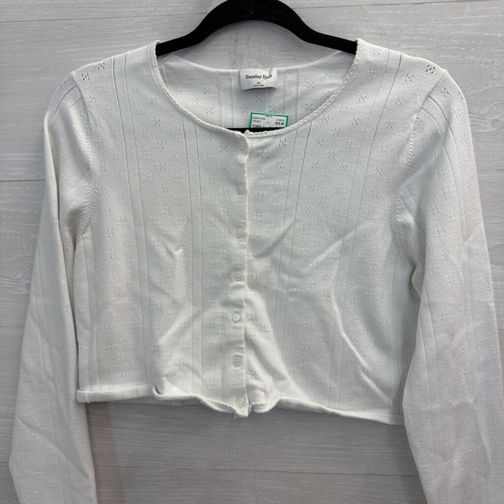 Sunday Best White Cropped Cardigan Sweater Extra Large