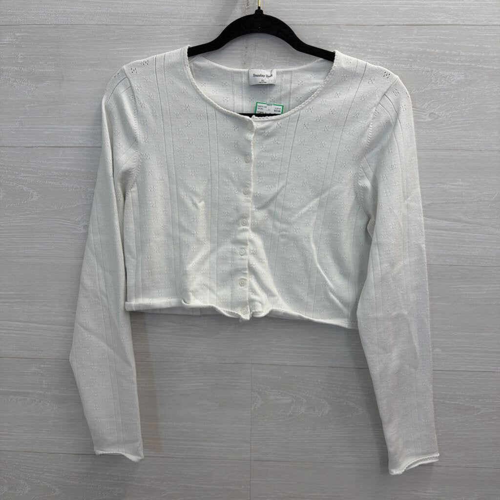 Sunday Best White Cropped Cardigan Sweater Extra Large