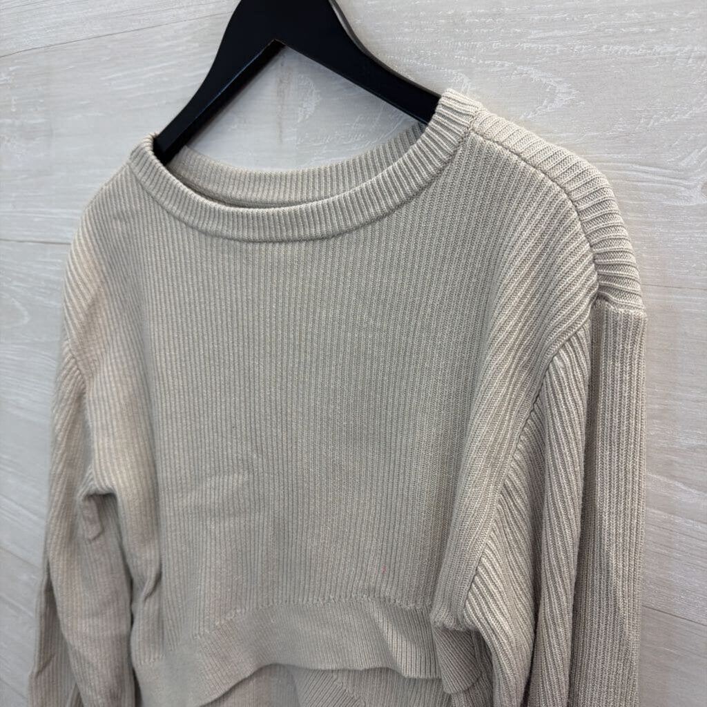 Lululemon Beige Ribbed Cropped Long Sleeve Sweater Top 6