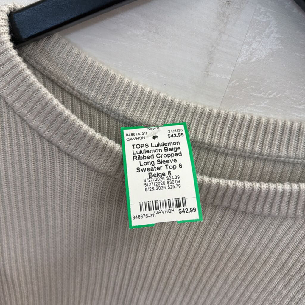 Lululemon Beige Ribbed Cropped Long Sleeve Sweater Top 6