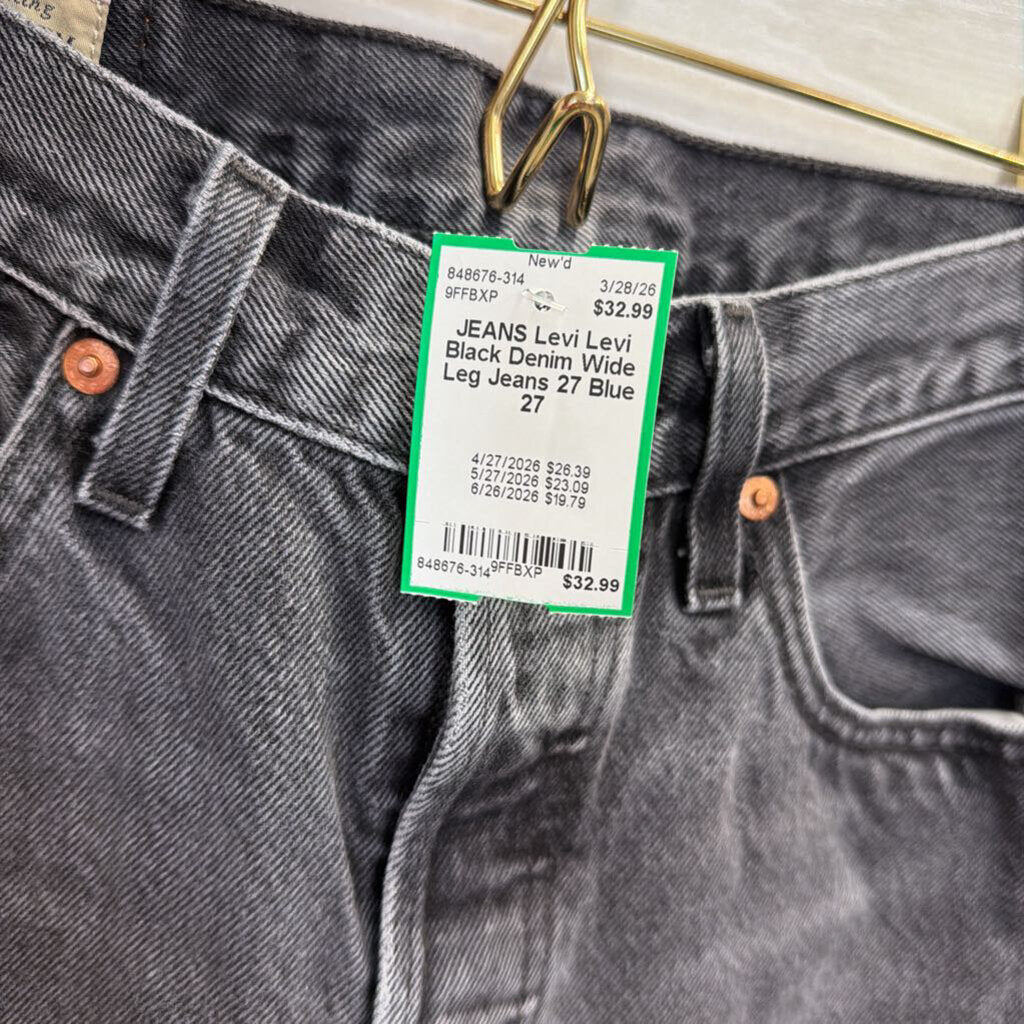 Levi Black Denim Wide Leg Jeans 27