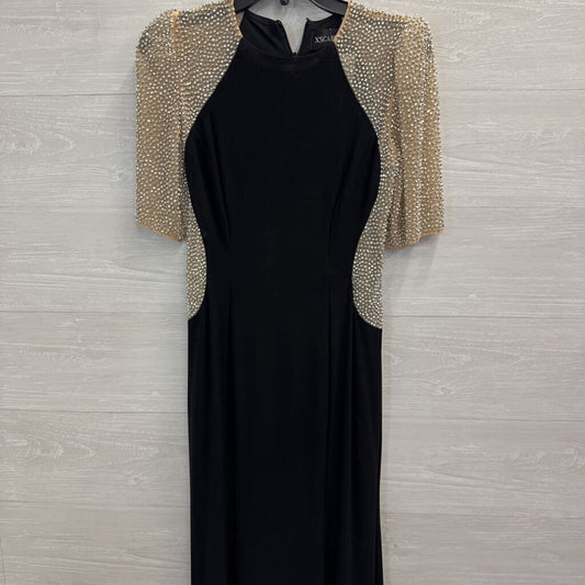 Xscape Black/ Silver Beaded Short Sleeve Long Formal Dress 8 Petite