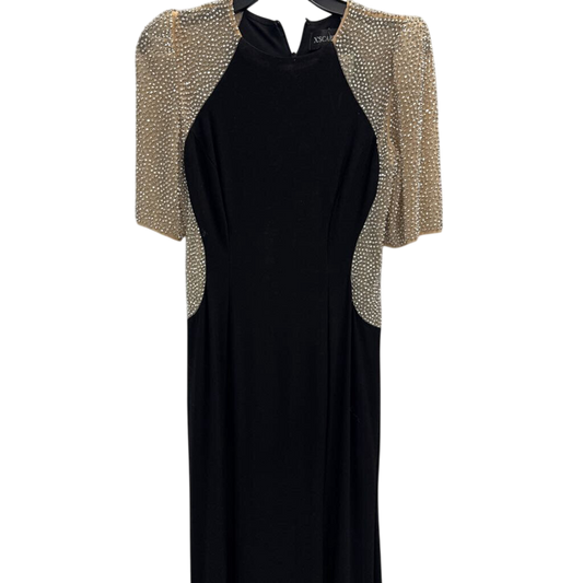 Xscape Black/ Silver Beaded Short Sleeve Long Formal Dress 8 Petite