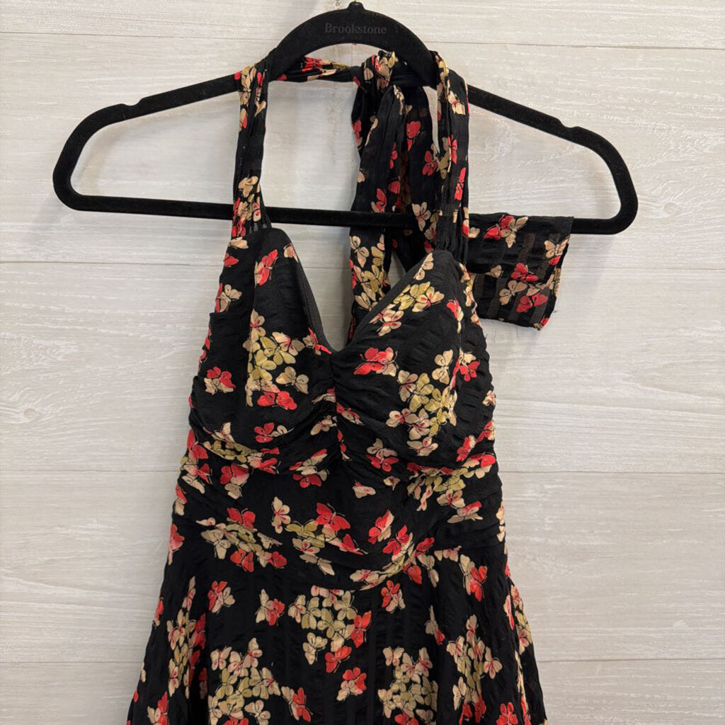 Betsey Johnson Black/ Multi Butterfly Print Halter Mini Dress 4