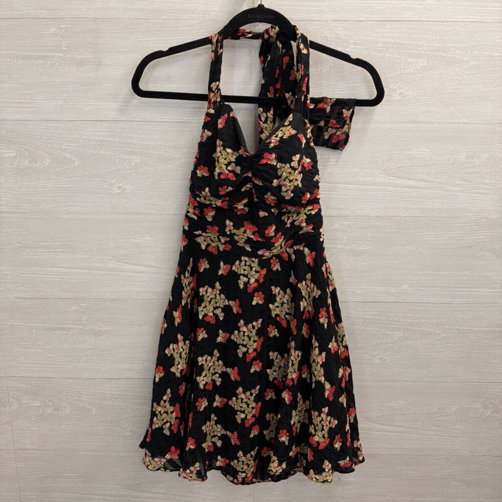 Betsey Johnson Black/ Multi Butterfly Print Halter Mini Dress 4