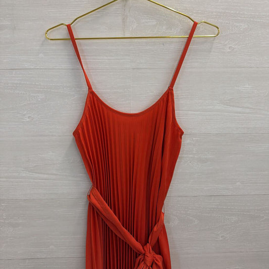 Xirena Orange Pleated Tie Waist Midi Dress Extra Small
