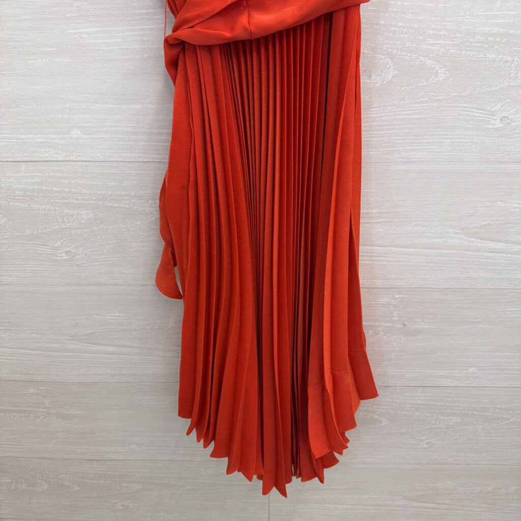 Xirena Orange Pleated Tie Waist Midi Dress Extra Small