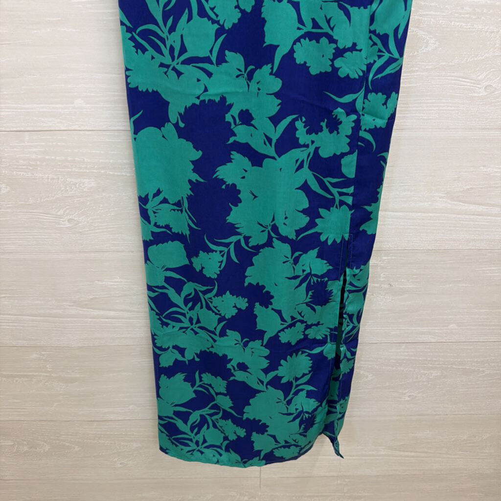 Timing Blue/ Green Print Silky Midi Dress Large