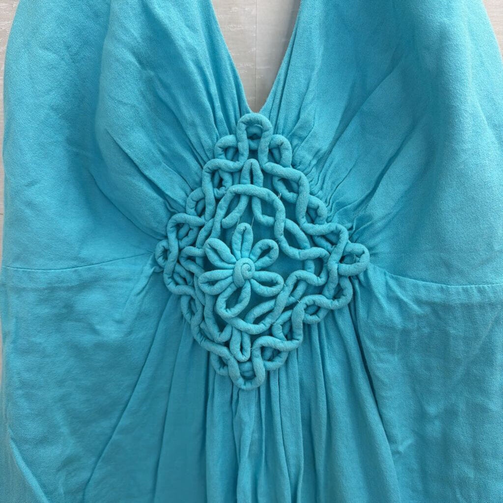Trina Turk Blue 100% Cotton Halter Neck Dress Small