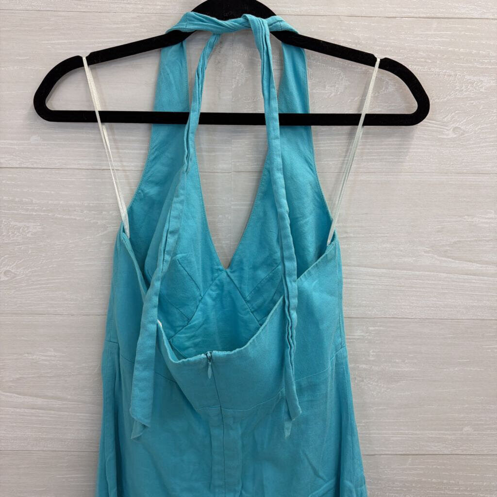 Trina Turk Blue 100% Cotton Halter Neck Dress Small