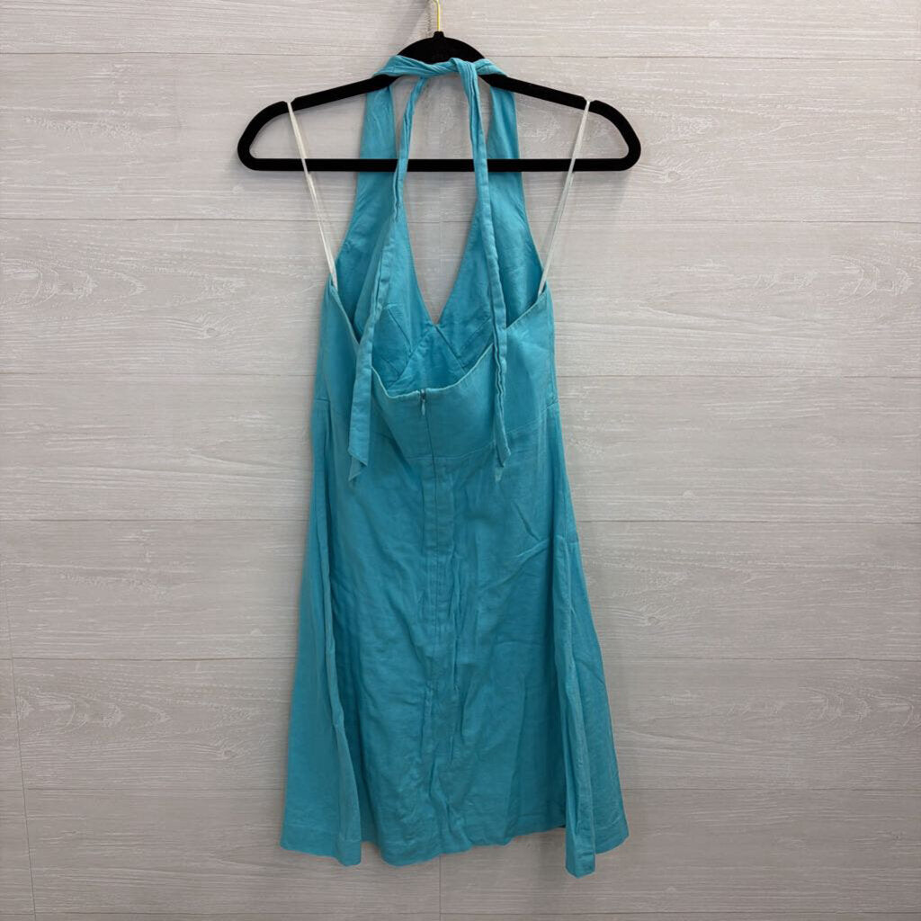 Trina Turk Blue 100% Cotton Halter Neck Dress Small