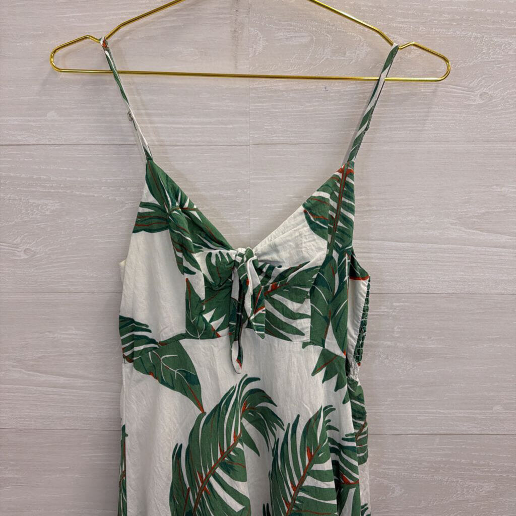 Vernacular White/ Green Leaf Print Dress Small