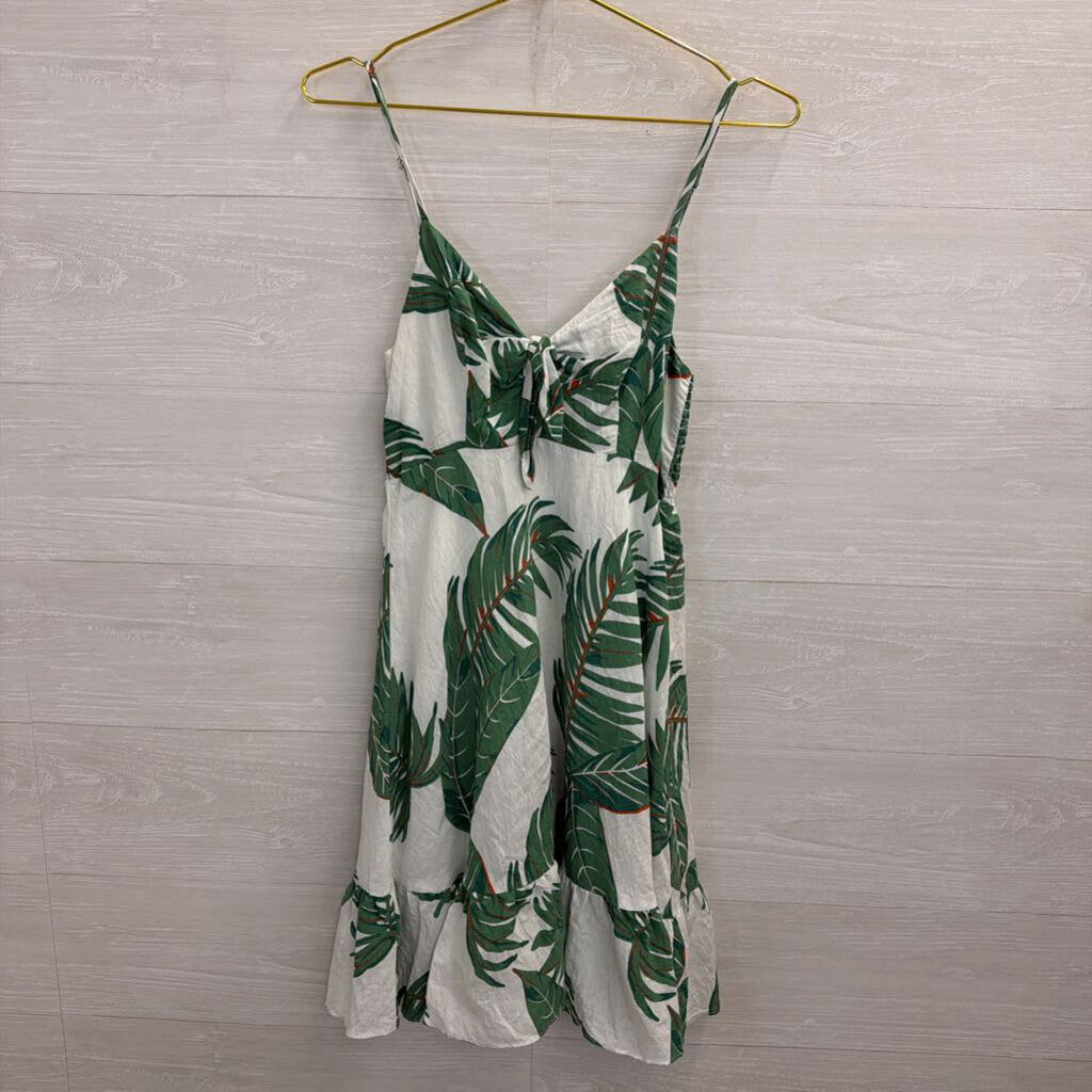 Vernacular White/ Green Leaf Print Dress Small