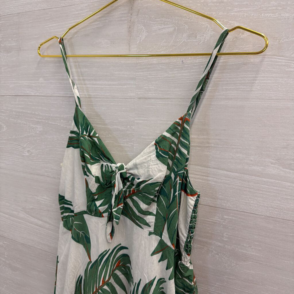 Vernacular White/ Green Leaf Print Dress Small