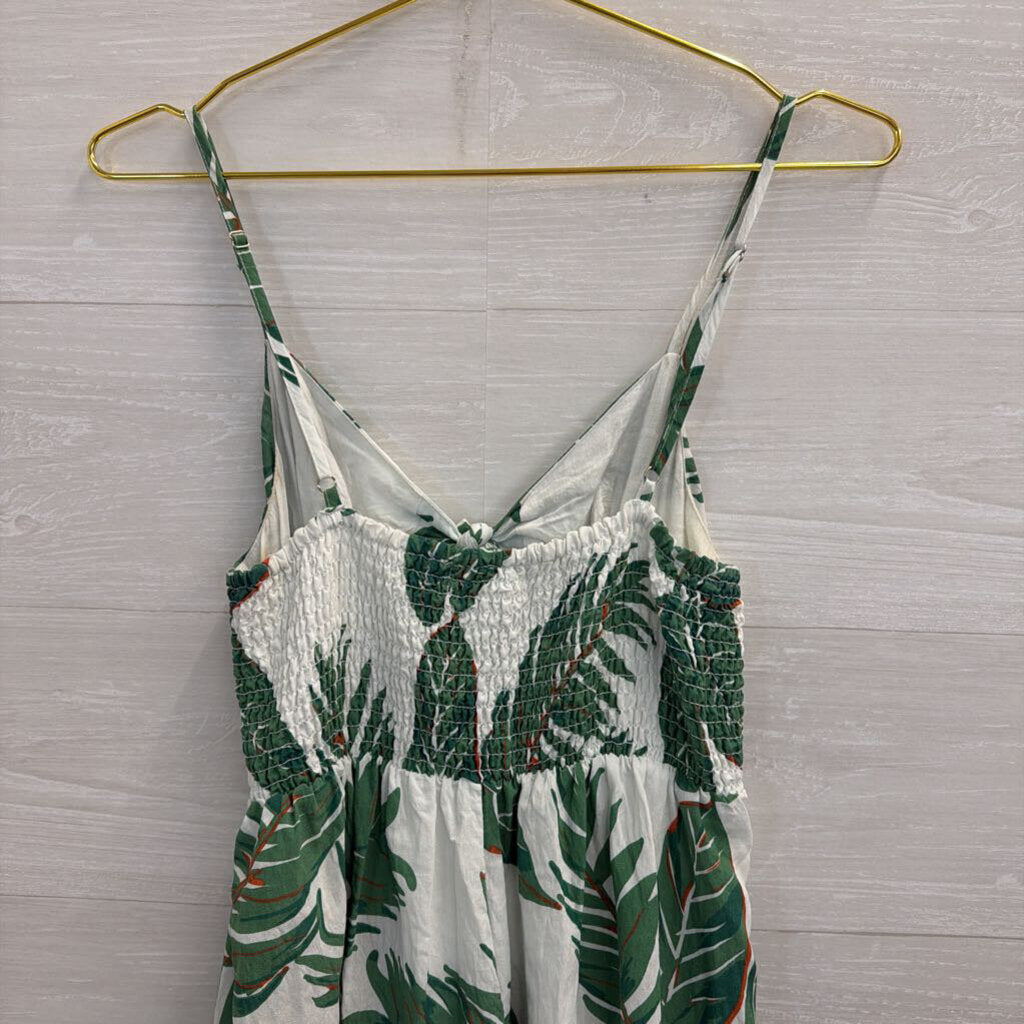 Vernacular White/ Green Leaf Print Dress Small