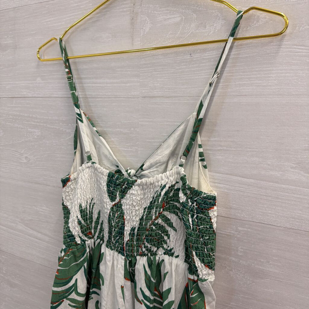 Vernacular White/ Green Leaf Print Dress Small