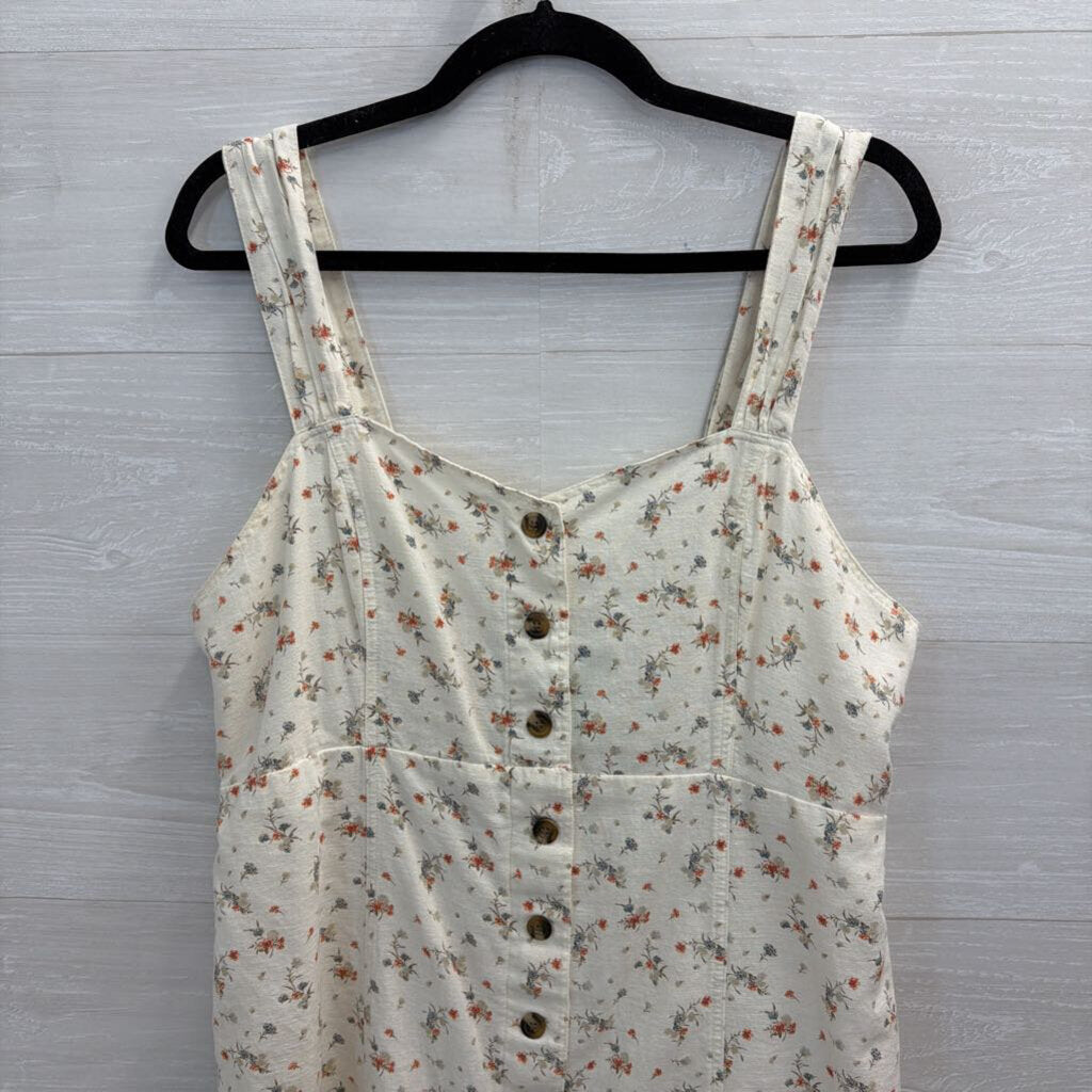 American Eagle Cream/ Multi Floral Print Button Front Dress Large