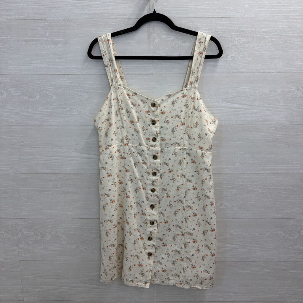 American Eagle Cream/ Multi Floral Print Button Front Dress Large