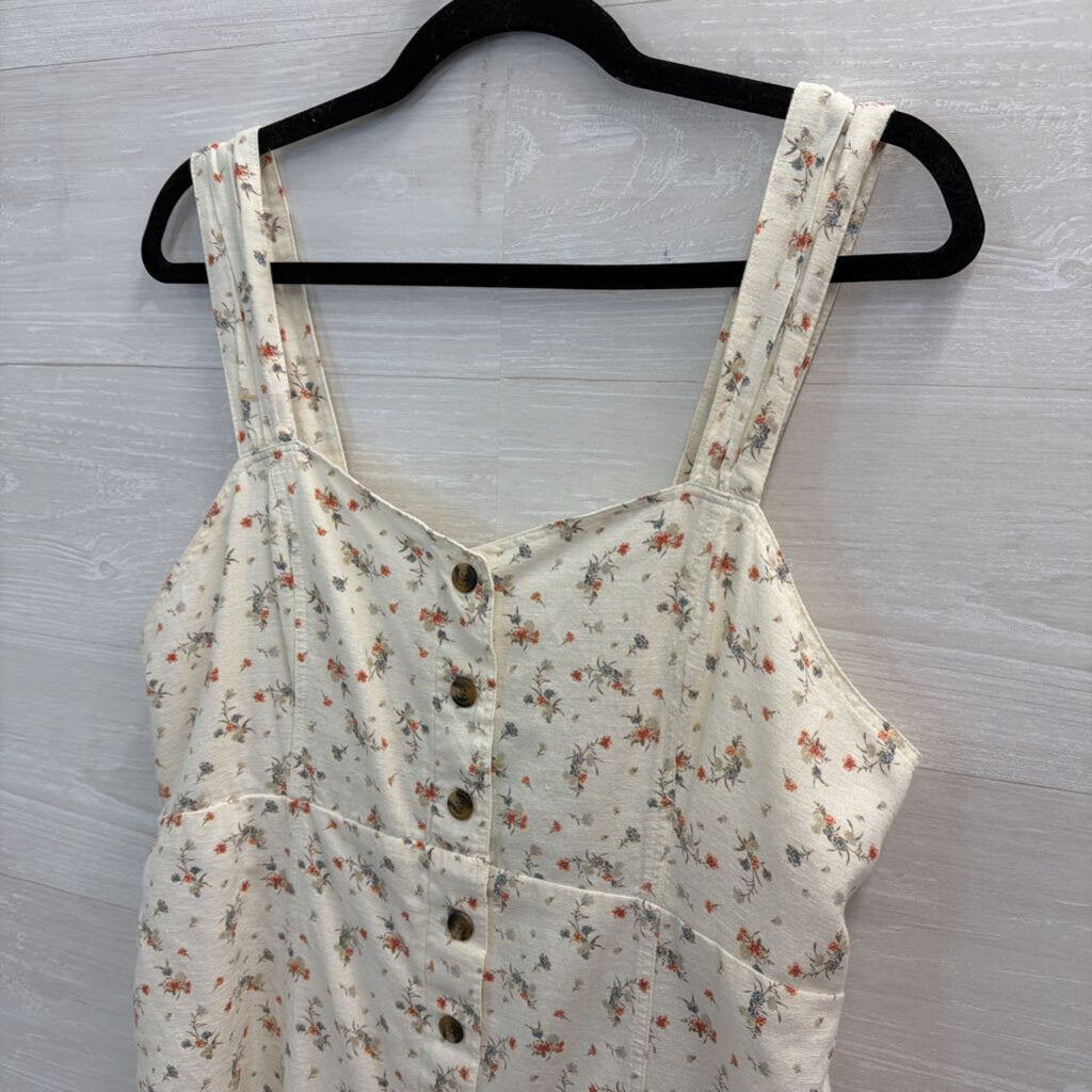American Eagle Cream/ Multi Floral Print Button Front Dress Large