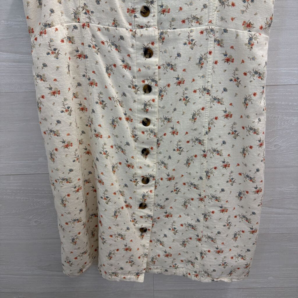 American Eagle Cream/ Multi Floral Print Button Front Dress Large