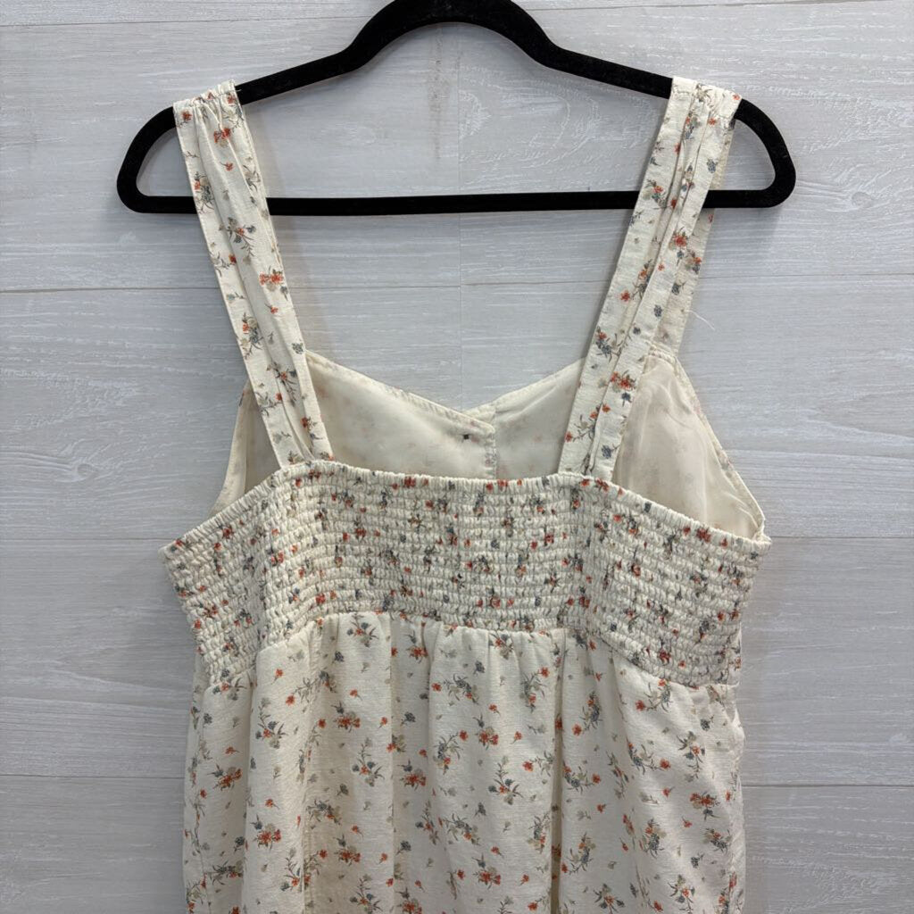 American Eagle Cream/ Multi Floral Print Button Front Dress Large
