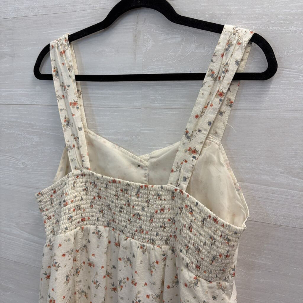 American Eagle Cream/ Multi Floral Print Button Front Dress Large