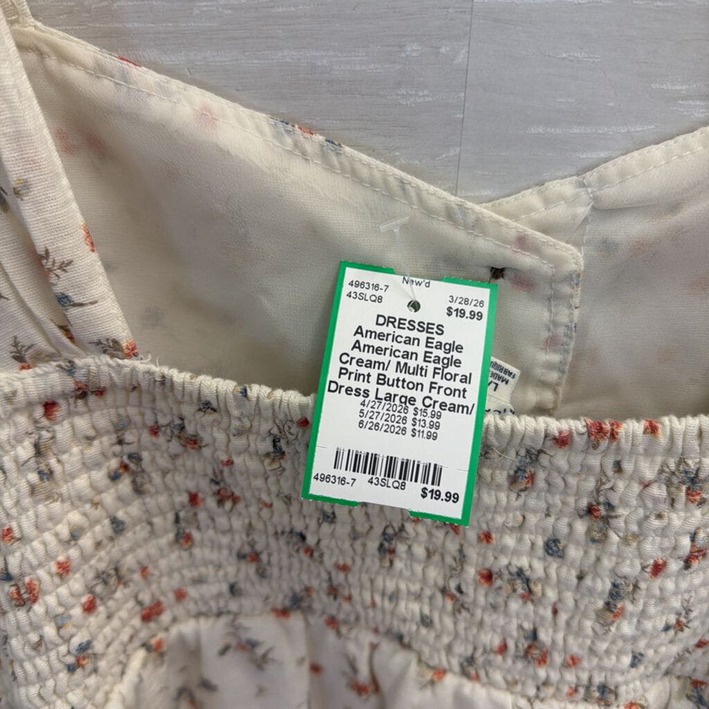 American Eagle Cream/ Multi Floral Print Button Front Dress Large