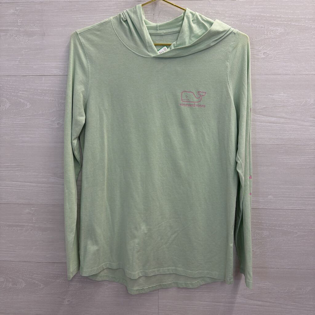 Vineyard Vines Green/ Pink Logo Hooded Long Sleeve Top Small