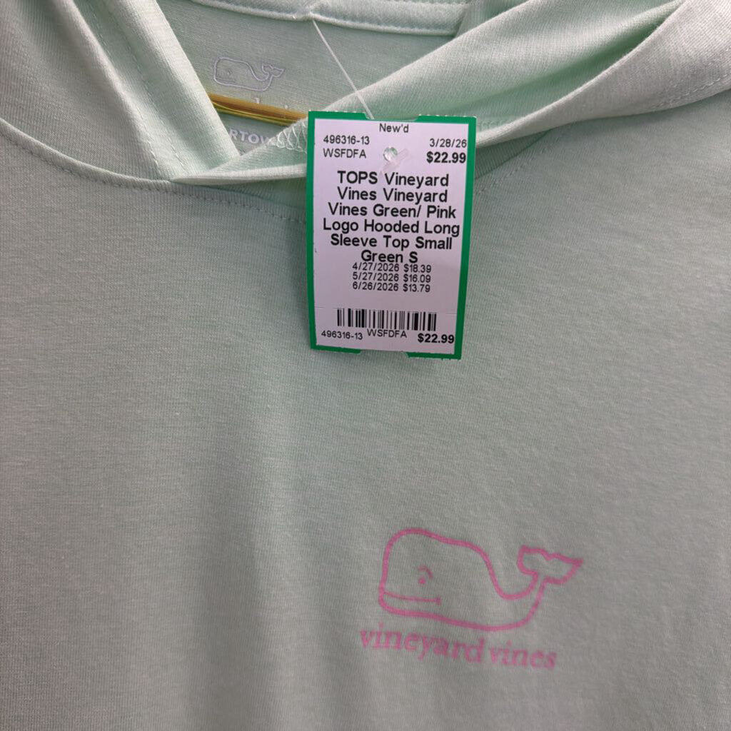 Vineyard Vines Green/ Pink Logo Hooded Long Sleeve Top Small