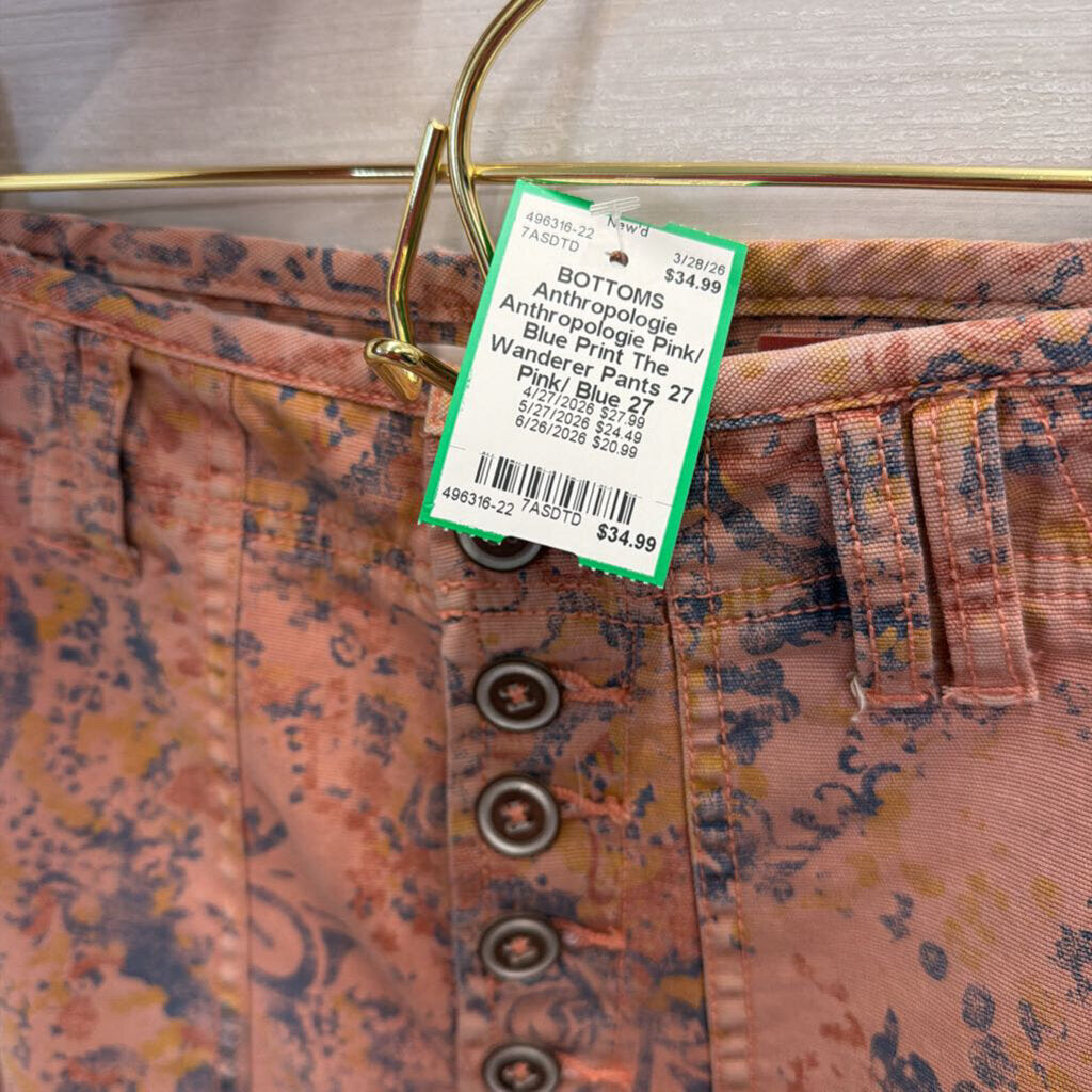 Anthropologie Pink/ Blue Print The Wanderer Pants 27
