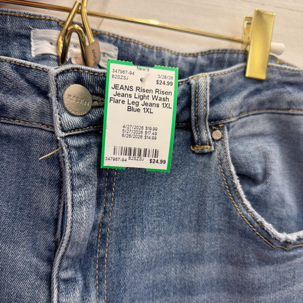 Risen Jeans Light Wash Flare Leg Jeans 1XL