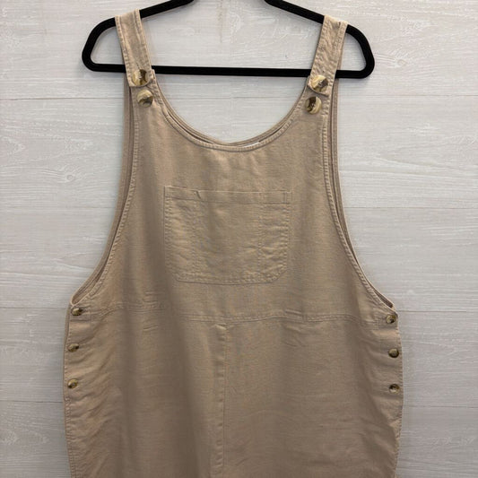 Vintage Spiegel Beige Linen Blend Wide Leg Overall Jumpsuit 2X