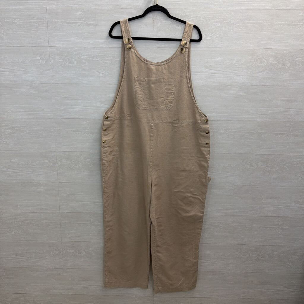 Vintage Spiegel Beige Linen Blend Wide Leg Overall Jumpsuit 2X