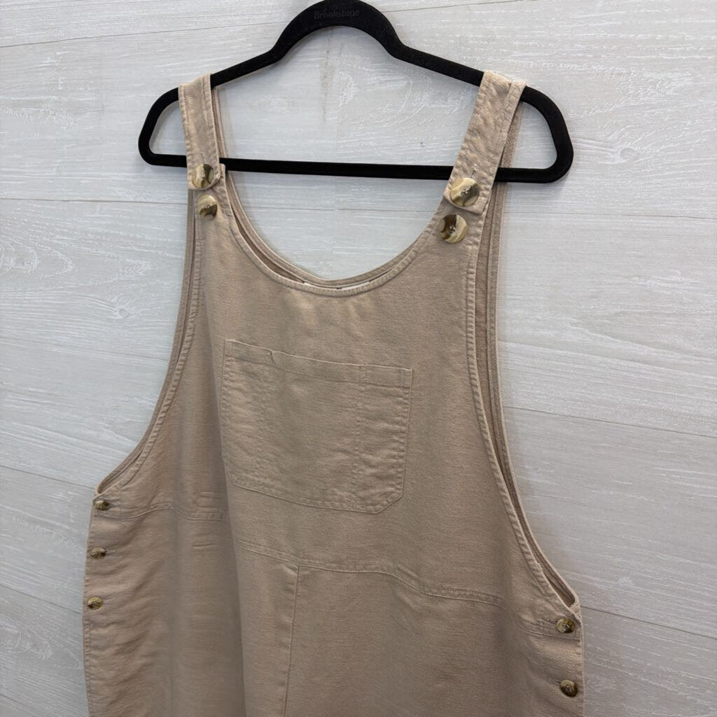 Vintage Spiegel Beige Linen Blend Wide Leg Overall Jumpsuit 2X