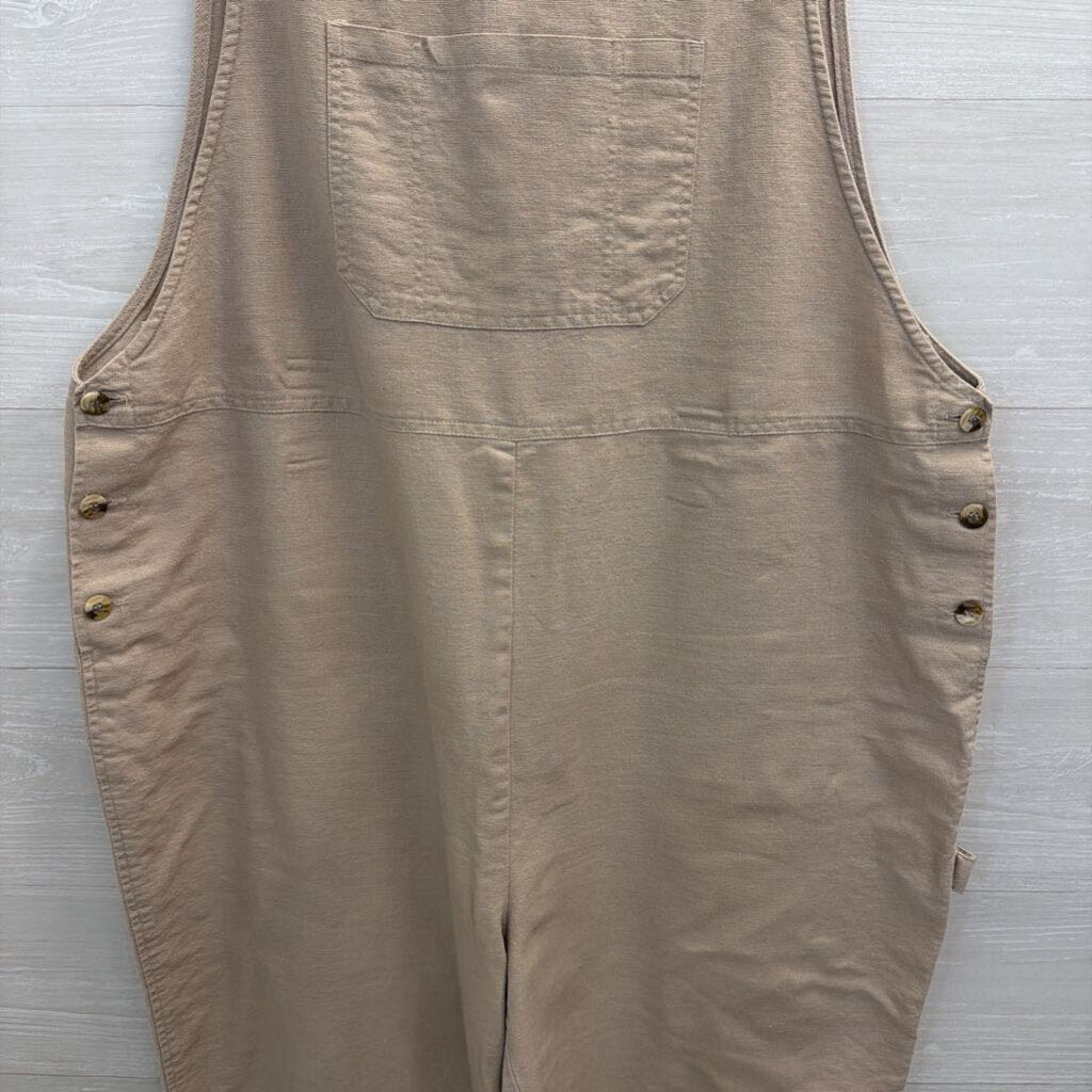 Vintage Spiegel Beige Linen Blend Wide Leg Overall Jumpsuit 2X
