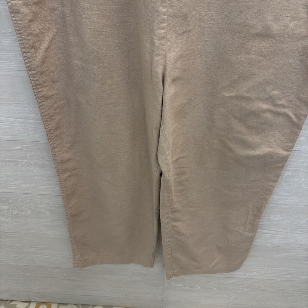 Vintage Spiegel Beige Linen Blend Wide Leg Overall Jumpsuit 2X