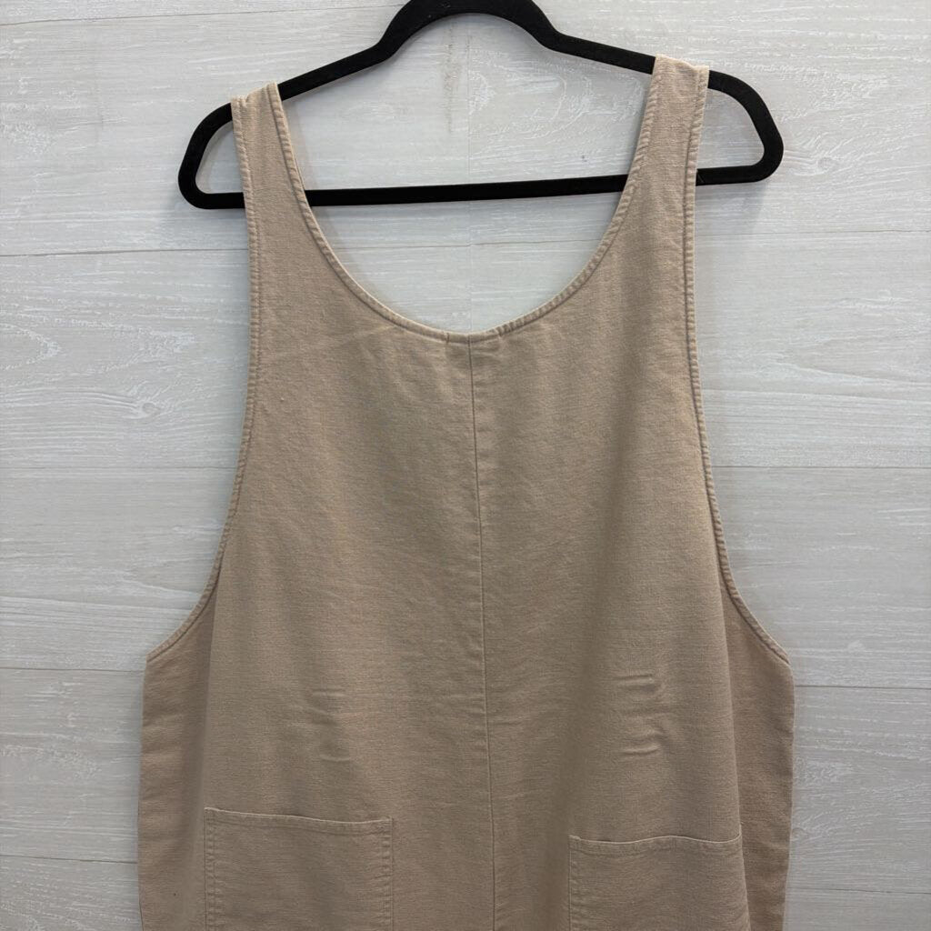 Vintage Spiegel Beige Linen Blend Wide Leg Overall Jumpsuit 2X