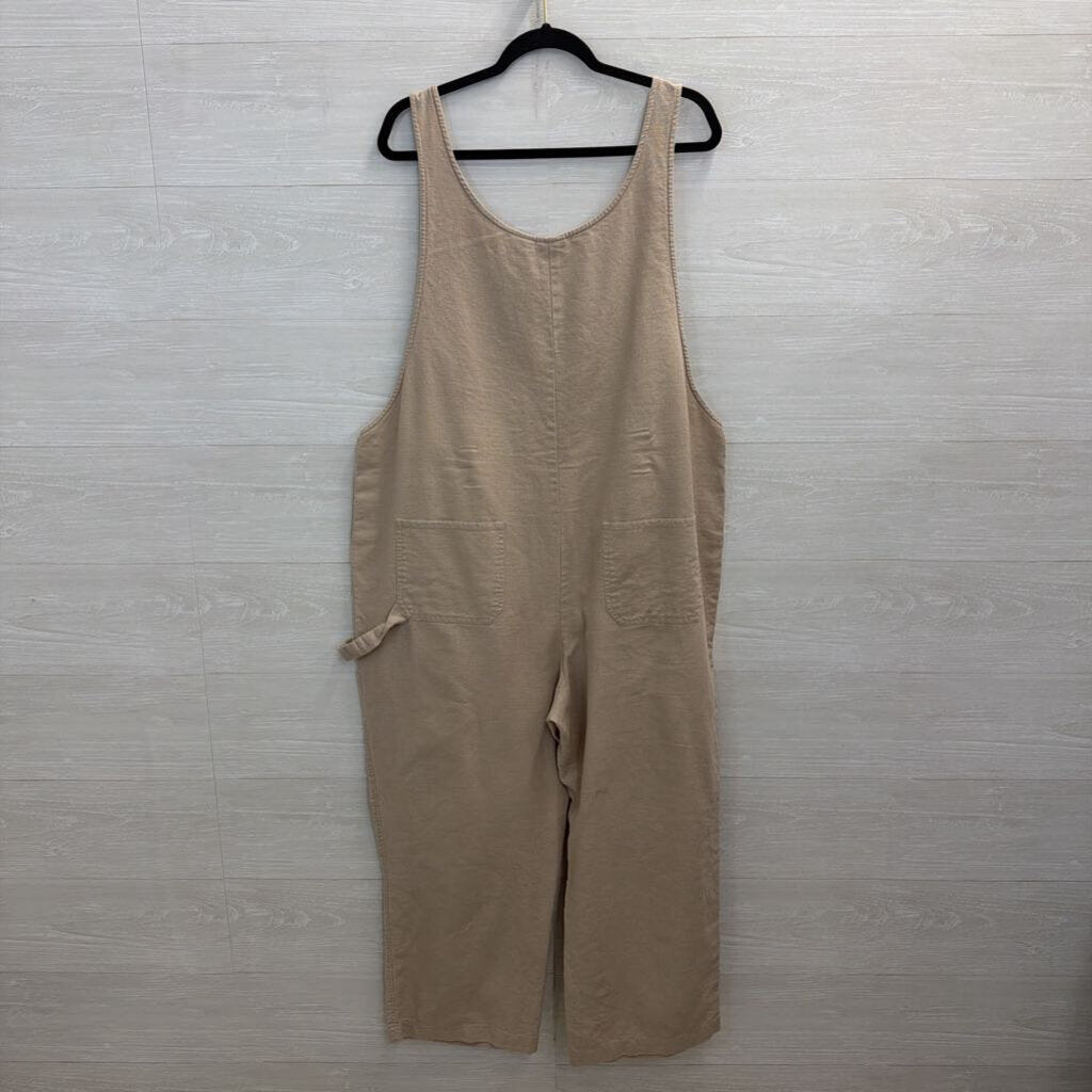 Vintage Spiegel Beige Linen Blend Wide Leg Overall Jumpsuit 2X