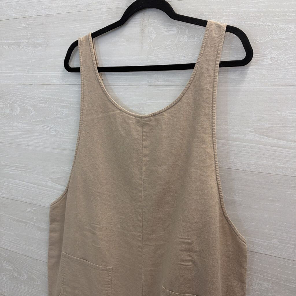 Vintage Spiegel Beige Linen Blend Wide Leg Overall Jumpsuit 2X