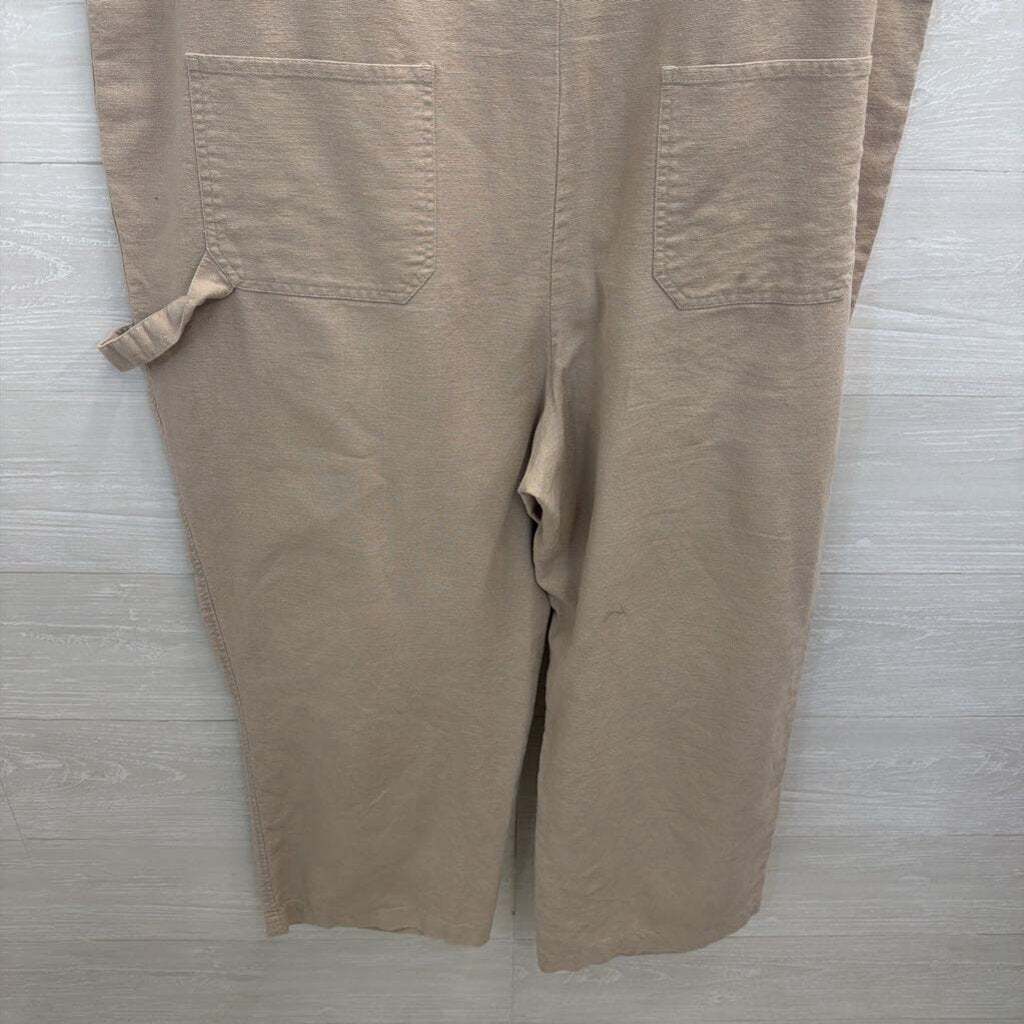 Vintage Spiegel Beige Linen Blend Wide Leg Overall Jumpsuit 2X