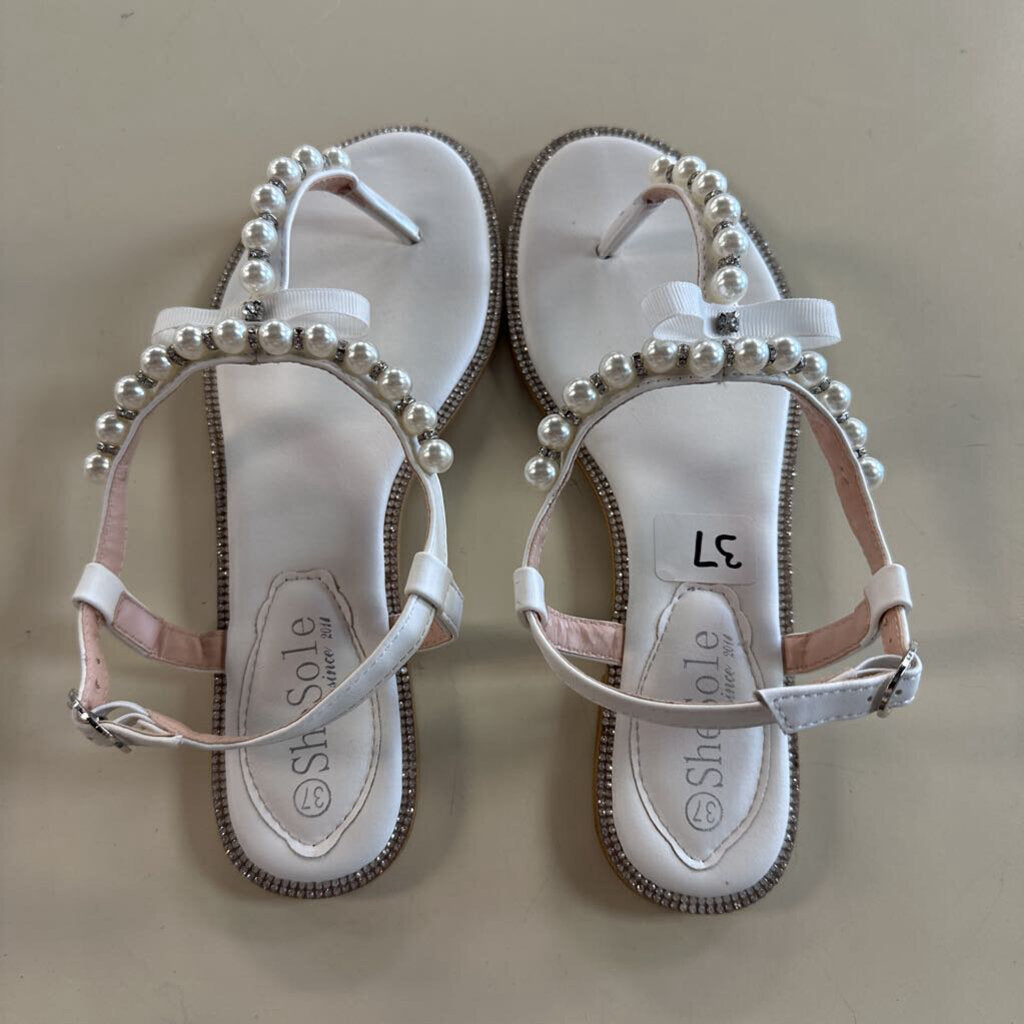 She Sole White Pearl/ Rhinestone Sandals 37