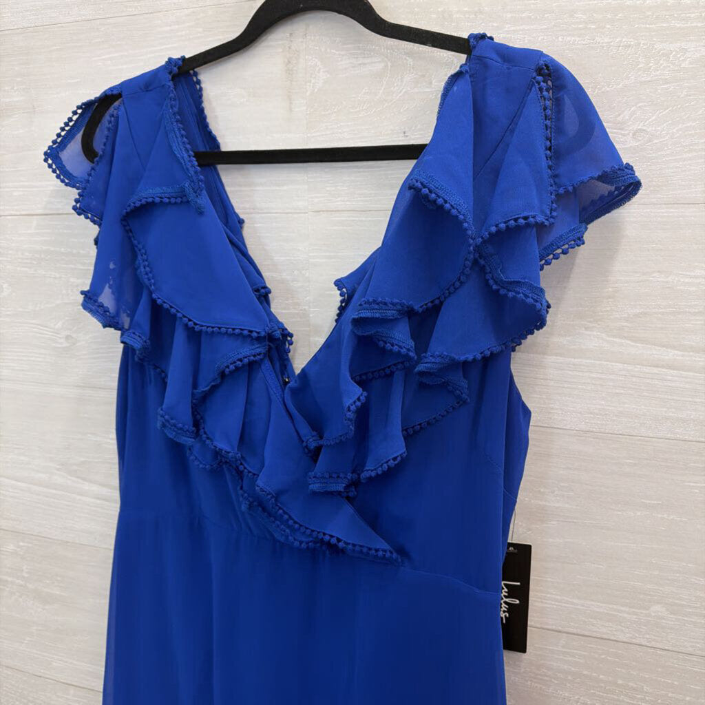 Lulus Royal Blue Ruffle Short Sleeve Maxi Dress Large